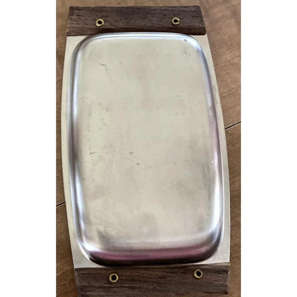 MCM Danish Style Stainless Steel and Wood Small Appetizer or Trinket Trays 6
